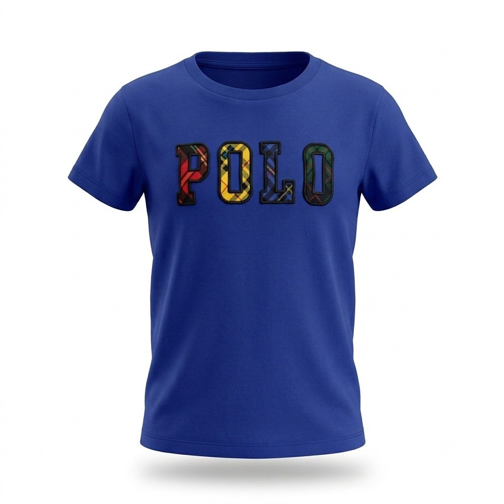 Polo Ralph Lauren Kids Blue Plaid Logo Applique T-Shirt Girl Size 6